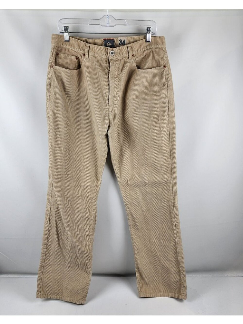 Quiksilver Pants Mens 34x32 Beige Corduroy Straight Leg 5-Pocket Logo
